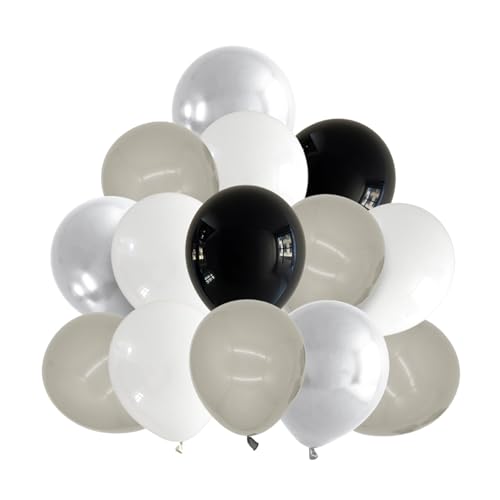 DazzJoy 20 Stück Luftballons Schwarz Weiß Silber Grau,Schwarze Ballons für Hochzeit,Schwarze Luftballons Rip 20s Deko, Helium Luftballon Silber,Weiße Luftballon Geburtstag von Dazzjoy