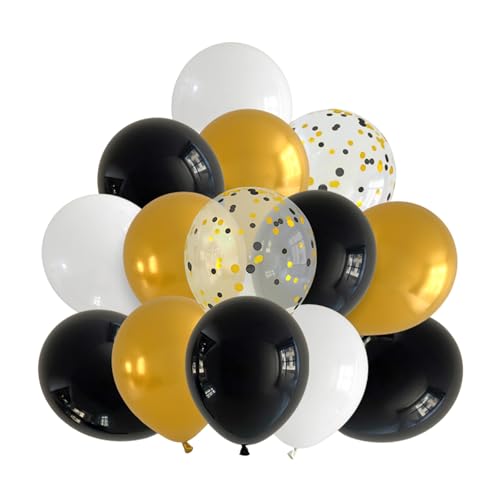 DazzJoy Luftballons Schwarz Gold Set,20 Stück Schwarze Luftballons Hochzeit,Goldene Ballons Geburtstag,Helium Ballons Gold,Konfetti Luftballon Geburtstagsdeko Schwarz Weiß von Dazzjoy