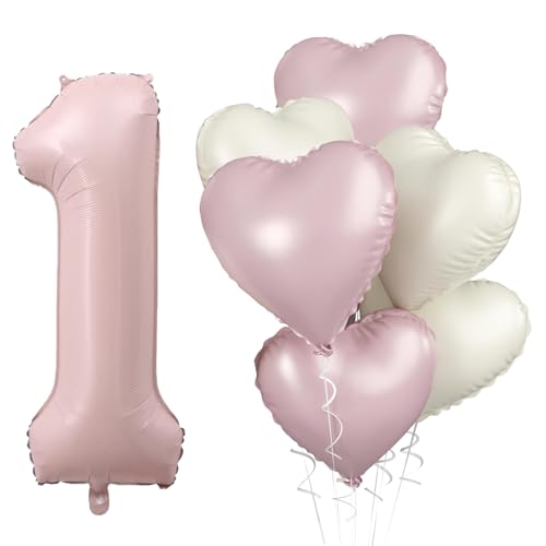 DazzJoy Luftballon 1. Geburtstag Rosa, 40 Zoll Rosa Luftballons Zahlen 1, Geburtstagsdeko 1 Jahr Junge Mädchen, Herz Ballon 1 Geburtstag Junge Mädchen Deko, Erster Geburtstag Mädchen Junge von Dazzjoy