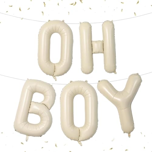 DazzJoy Oh Boy Luftballon - 16 Zoll Cremeweiß Buchstaben Ballons, Geburtstag Babyparty Deko Junge Folienballons, Helium Ballon für Gender Reveal von Dazzjoy