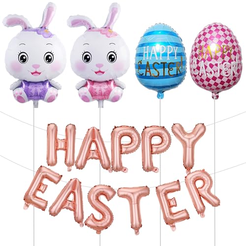 DazzJoy Ostern Deko Hase Folienballon Set, Roségold Happy Easter Balloon Banner, Ostereier Osterhase Luftballon, Deko Ostern Luftballons, Hasen Ballons für Osterdekoration, Kindergeburtstag Deko Party DazzJoy Ostern Deko Hase Folienballon Set, Roségold Happy Easter Balloon Banner, Ostereier Osterhase Luftballon, Deko Ostern Luftballons, Hasen Ballons für Osterdekoration, Kindergeburtstag Deko Party von Dazzjoy