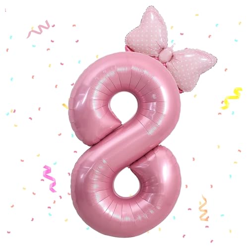 Zahlen Luftballon 8. Geburtstag, 40 Zoll Schleife Folienballon Zahl 8, Zahlenballon 8 Helium Ballon Rosa,Luftballon 8 Geburtstag Deko für 8 Jahre Mädchen Geburtstagsdeko,Babyparty,Jubiläum Party Deko von Dazzjoy