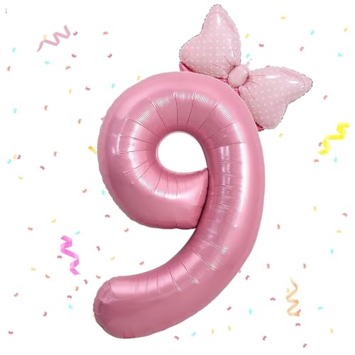 Zahlen Luftballon 9. Geburtstag, 40 Zoll Schleife Folienballon Zahl 9, Zahlenballon 9 Helium Ballon Rosa,Luftballon 9 Geburtstag Deko für 9 Jahre Mädchen Geburtstagsdeko,Babyparty,Jubiläum Party Deko von Dazzjoy