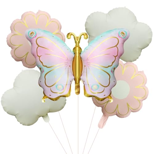 DazzJoy 5 Stück Schmetterling Wolkenförmige Folienballon, XXL Schmetterling Luftballon Tiere Ballons, Schmetterlinge Wolke Luftballons Geburtstag, Schmetterlinge Ballon für Kindergeburtstag Deko von Dazzjoy