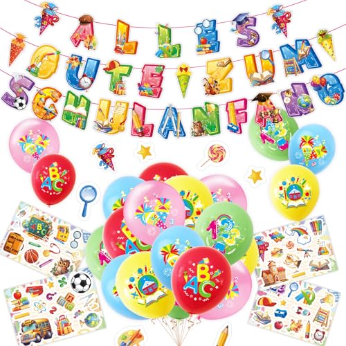 DazzJoy Schuleinführung Schulanfang Deko Set,Einschulung Deko Banner,Alles Gute zum Schulanfang Girlande,15 Einschulung Luftballons mit ABC 123,4 Schulanfangsaufkleber DazzJoy Schuleinführung Schulanfang Deko Set,Einschulung Deko Banner,Alles Gute zum Schulanfang Girlande,15 Einschulung Luftballons mit ABC 123,4 Schulanfangsaufkleber von Dazzjoy