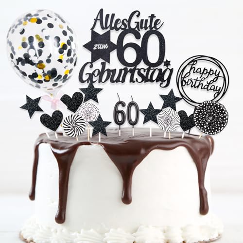 DazzJoy 19 Stk Glitter Tortendeko 60 Geburtstag Frau Mann,Torten Deko 60 Geburtstag Mann,Kuchen Deko zum 60 Geburtstag,Alles Gute zum 60 Geburtstag Kuchendeko Geburtstagskerzen,60 Geburtstag Frau Deko von Dazzjoy