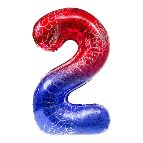 DazzJoy Spider Geburtstagsdeko 2 Jahre Junge, Spinnen Luftballon Deko 2. Geburtstag Junge, Spidey 40 Zoll Luftballons Zahlen 2, Spinne Deko Kindergeburtstag 2 Jahre, Ballon 2 Geburtstags Jungen von Dazzjoy