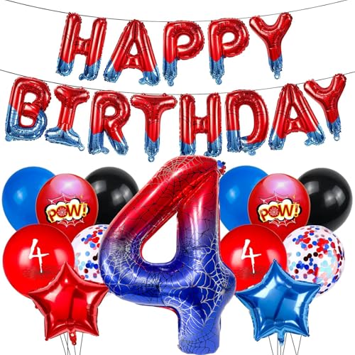 DazzJoy Spider Geburtstagsdeko 4 Jahre Junge, Spinnen Luftballon 4 Jahre von Dazzjoy