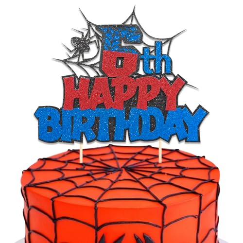 DazzJoy Spider Happy Birthday 6. Geburtstag Junge,Spider Geburtstagsdeko 6 Jahre Junge,Glitzer Cake Topper 6 Geburtstag Jungen,Torten Deko für Kindergeburtstag,Kuchen Topper Spidey von Dazzjoy