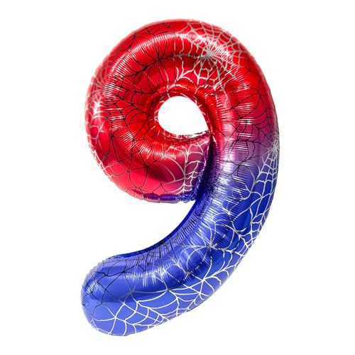 DazzJoy Spider Geburtstagsdeko 9 Jahre Junge, Spinne Luftballon 9 Jahre Junge, Spidey 40 Zoll Luftballons Zahlen 9, Spinnen Deko 9. Geburtstag Jungen, Spidey Ballon 9 Geburtstag Jungen von Dazzjoy