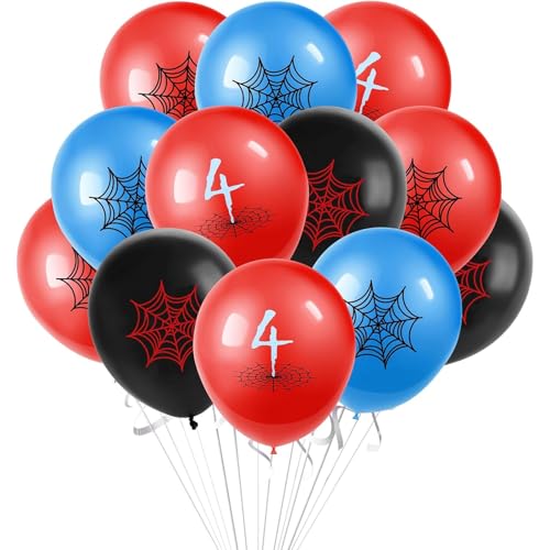 DazzJoy Spider Geburtstagsdeko 4 Jahre Junge, Spider Luftballon 4 Jahre, Spidey Deko Geburtstag 4 Jungen, 12 Stück Spinnen Ballon 4 Geburtstag Junge Deko von Dazzjoy