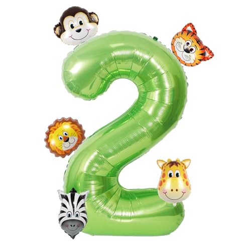 Tiere Zahlen Luftballon 2. Geburtstag,40 Zoll 40 Zoll Zahlenballon 2 mit Luftballons Tiere,Geburtstagsdeko 2 Jahre Junge Mädchen,Löwe Giraffe Zahlen Helium Ballon für 2 Geburtstag Jubiläum Party Deko von Dazzjoy