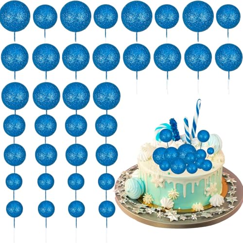 DazzJoy 20 Stück Tortendeko Kugeln Blau,Glitzer Torten Deko Kugeln,Cake Topper Mini Ballons,Tortenaufsatz Kugel für Hochzeit Geburtstag Babyparty von Dazzjoy