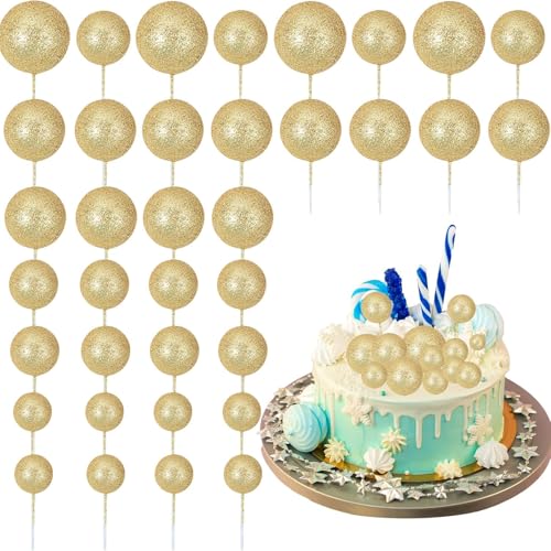 DazzJoy 20 Stück Tortendeko Kugeln Gold,Glitzer Torten Deko Kugeln,Cake Topper Mini Ballons,Tortenaufsatz Kugel für Hochzeit Geburtstag Babyparty von Dazzjoy