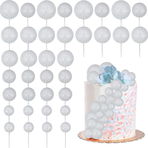 DazzJoy 20 Stück Tortendeko Kugeln Silber,Glitzer Cake Topper Kugeln,Torten Deko Silber,Kuchendeko Mini Ballons,Tortenaufsatz Kugel für Hochzeit Geburtstag Babyparty,Cake Decoration Kugel von Dazzjoy