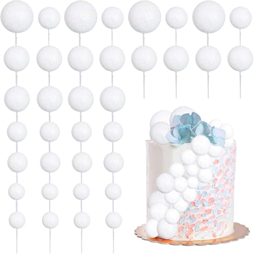 DazzJoy 20 Stück Tortendeko Kugeln Weiß,Glitzer Torten Deko Kugeln,Cake Topper Mini Ballons,Kuchen Deko Weiß,Tortenaufsatz Kugel für Hochzeit Geburtstag Babyparty,Kuchendeko Kugel von Dazzjoy