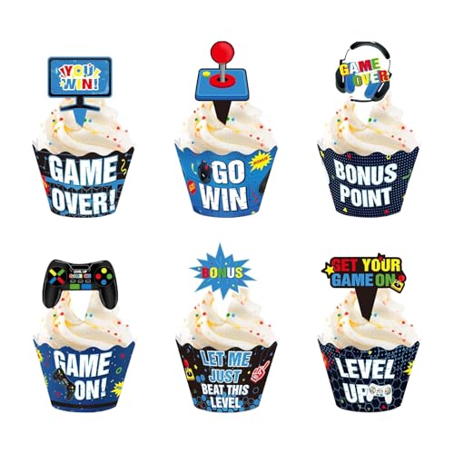 DazzJoy 24 Stück Gaming Tortendeko Junge, Game Muffin Deko, Kuchendeko Videospiel Geburtstagsdeko, Spiel Torten Deko für Gamer Geburtstag Party Dekoration, Kindergeburtstag Deko Junge von Dazzjoy