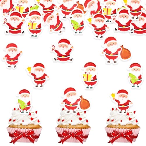 DazzJoy 48 Stück Esspapier Weihnachten Tortendeko, Weihnachtsmann Muffin Deko, Essbare Kuchendeko von Dazzjoy