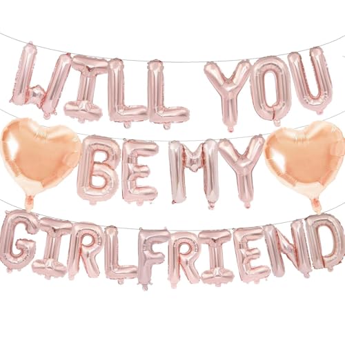 DazzJoy Will You Be My Girlfriend Luftballons, 16 Zoll Rosegold WILL YOU BE MY GIRLFRIEND Buchstaben Ballons, Valentinstag Deko Folienballon, Heiratsantrag Deko Luftballon, Romantische Deko Ballon von Dazzjoy