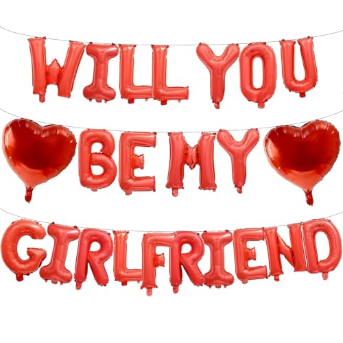 DazzJoy Will You Be My Girlfriend Luftballons, 16 Zoll Rot WILL YOU BE MY GIRLFRIEND Buchstaben Ballons, Valentinstag Deko Folienballon, Heiratsantrag Deko Luftballon, Romantische Deko Helium Ballon von Dazzjoy