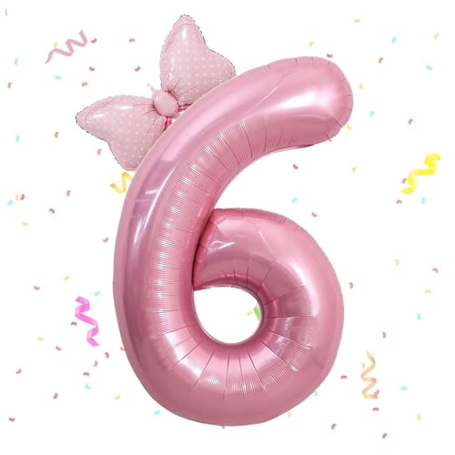 Zahlen Luftballon 6. Geburtstag, 40 Zoll Schleife Folienballon Zahl 6, Zahlenballon 6 Helium Ballon Rosa,Luftballon 6 Geburtstag Deko für 6 Jahre Mädchen Geburtstagsdeko,Babyparty,Jubiläum Party Deko von Dazzjoy