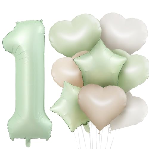 DazzJoy Luftballon 1. Geburtstag Grün, 40 Zoll Salbeigrün Luftballons Zahl 1, Zahlen Luftballon 1 Olivgrün, Ballon 1 Geburtstag Junge Mädchen, Erster Geburtstag Mädchen Junge, Deko 1. Geburtstag Junge von Dazzjoy