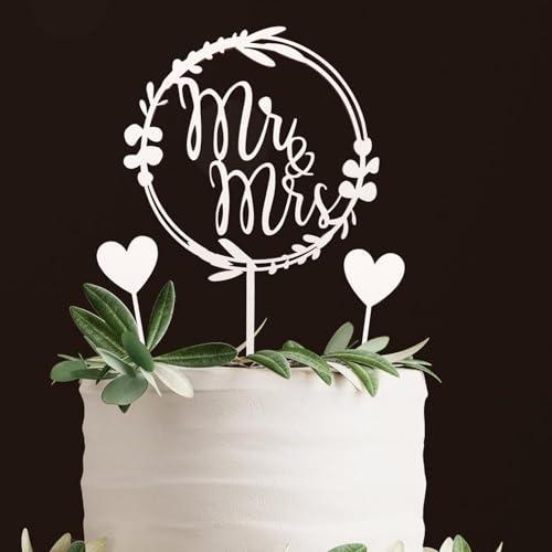 DazzJoy Mr & Mrs Deko Hochzeitstorte Weiß,3 Stück Holz Cake Topper Hochzeit,Tortendeko Hochzeit,Mr und Mrs Tortenstecker,Hochzeitstorte Topper,Kuchendeko für Verlobung Antrag von Dazzjoy