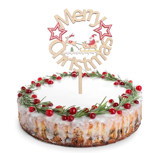 DazzJoy Weihnachten Tortendeko Holz, Frohe Cake Topper, Kuchen Topper, Merry Christmas Cupcake Topper, Kuchen Deko Weihnachtsfeier Dekoration Größe 10x15cm von Dazzjoy