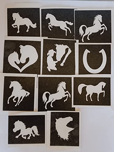30 x Pferd Themen Schablonen (gemischt) für Glitzer Tattoos / Kuchen / viele nutzt Pferde Pony Ponies Mädchen von Dazzle Glitter Tattoos