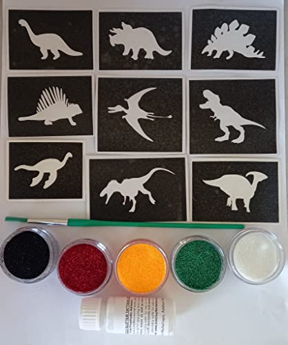 Dinosaurier-Themen Glitter Tattoo-Set mit Schablonen + Glitzerkleber Jungen T-Rex Geburtstagsgeschenk von Dazzle Glitter Tattoos