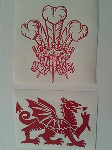 Großer Autoaufkleber mit drei Federn und walisischem Drachen, Aufkleber für Van, Motorrad, Wales von Dazzle Glitter Tattoos