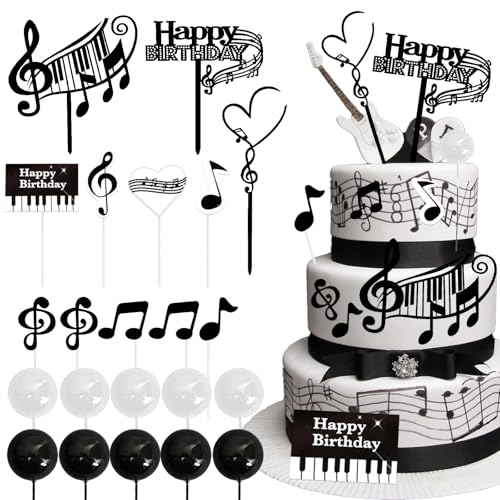 23 Stück Rock-Musiknoten-Geburtstagstortenaufsätze, personalisierte Musik-Kuchenaufsätze, Kugeln, Kuchendekorationen, Musik-Themen-Cupcake-Topper für Musiker-Party, Geburtstag, Babyparty 23 Stück Rock-Musiknoten-Geburtstagstortenaufsätze, personalisierte Musik-Kuchenaufsätze, Kugeln, Kuchendekorationen, Musik-Themen-Cupcake-Topper für Musiker-Party, Geburtstag, Babyparty von Dazzroi