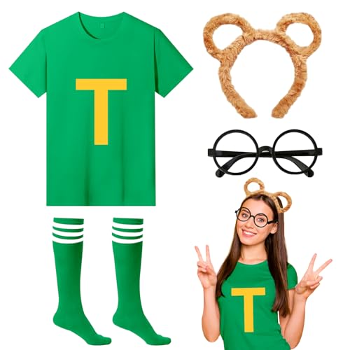 4-teiliges Maus-Cosplay-Kostüm-Zubehör-Set mit braunem Stirnband, Brille, T-Shirt, Socken für Verkleidungen, Partys, Weltbuchtag 4-teiliges Maus-Cosplay-Kostüm-Zubehör-Set mit braunem Stirnband, Brille, T-Shirt, Socken für Verkleidungen, Partys, Weltbuchtag von Dazzroi