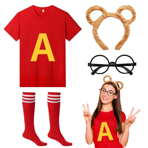 4-teiliges Maus-Cosplay-Kostüm-Zubehör-Set mit braunem Stirnband, Brille, T-Shirt, Socken für Verkleidungen, Partys, Weltbuchtag 4-teiliges Maus-Cosplay-Kostüm-Zubehör-Set mit braunem Stirnband, Brille, T-Shirt, Socken für Verkleidungen, Partys, Weltbuchtag von Dazzroi