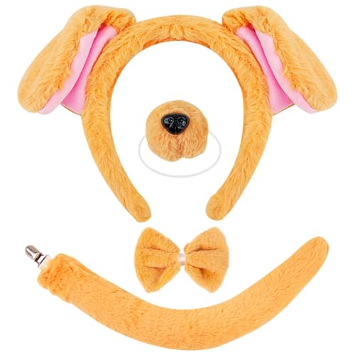 4-teiliges Pudding-Hunde-Kostüm-Zubehör-Set, lustiges Cosplay-Set mit pelzigen Hundeohren, Stirnband, Nasenschwanz, Fliege, Hundekostüm für Kinder und Erwachsene, Weltbuchtag, Halloween, Karneval 4-teiliges Pudding-Hunde-Kostüm-Zubehör-Set, lustiges Cosplay-Set mit pelzigen Hundeohren, Stirnband, Nasenschwanz, Fliege, Hundekostüm für Kinder und Erwachsene, Weltbuchtag, Halloween, Karneval von Dazzroi