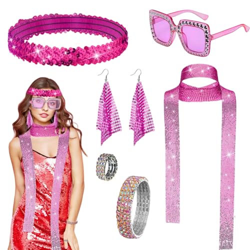 6 Pièces Deguisement Disco Femme, Accessoire Costume Disco des Années 1970, Boucles d'Oreilles, Bandeau Paillettes, Lunettes de Soleil, Bracelet, Anneau et Foulard en Strass pour Soirée Carnaval 6 Pièces Deguisement Disco Femme, Accessoire Costume Disco des Années 1970, Boucles d'Oreilles, Bandeau Paillettes, Lunettes de Soleil, Bracelet, Anneau et Foulard en Strass pour Soirée Carnaval von Dazzroi