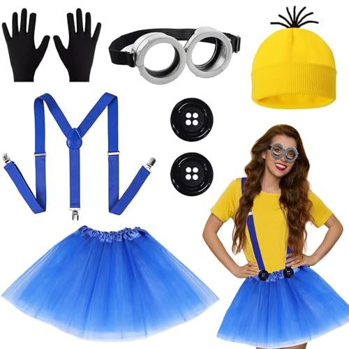 6-teiliges Cosplay Kostümsets für Erwachsene Mit Gelber Beanie-Strickmütze, Schwarzen Handschuhen, Grauer Steampunk-Schutzbrille, Blauen Schultergurten, Rockknöpfen für Halloween, Welttag des Buches 6-teiliges Cosplay Kostümsets für Erwachsene Mit Gelber Beanie-Strickmütze, Schwarzen Handschuhen, Grauer Steampunk-Schutzbrille, Blauen Schultergurten, Rockknöpfen für Halloween, Welttag des Buches von Dazzroi