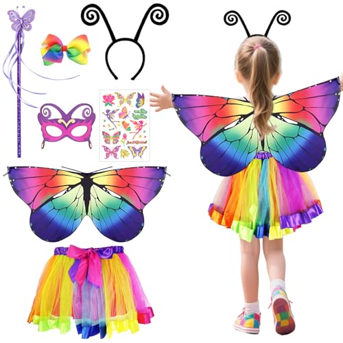 7 Stück Schmetterling Kostüme für Kinder, Schmetterlingsflgel Set, mit Schmetterlingsflügel Tutu Rock Zauberstab Haarnadel Haarreif Maske und Tattoos Schmetterling für Halloween, Karneval, Cosplay 7 Stück Schmetterling Kostüme für Kinder, Schmetterlingsflgel Set, mit Schmetterlingsflügel Tutu Rock Zauberstab Haarnadel Haarreif Maske und Tattoos Schmetterling für Halloween, Karneval, Cosplay von Dazzroi