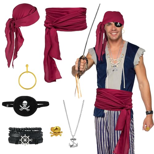 8 Pièces Accessoire Deguisement Pirate Homme et Femme, Kits De Déguisement avec Bandana de Pirate Ceinture Cache Oeil Pendentif Ancre Boucles D'oreilles Anneau Bracelet pour Carnaval Halloween Cosplay 8 Pièces Accessoire Deguisement Pirate Homme et Femme, Kits De Déguisement avec Bandana de Pirate Ceinture Cache Oeil Pendentif Ancre Boucles D'oreilles Anneau Bracelet pour Carnaval Halloween Cosplay von Dazzroi