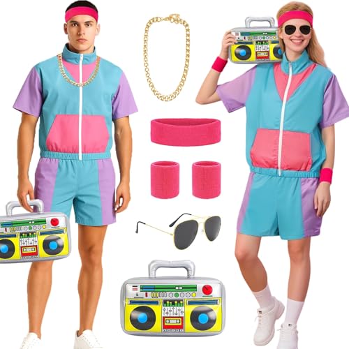80er Jahre Outfit Damen Herren für Erwachsene Karneval (L) von Dazzroi
