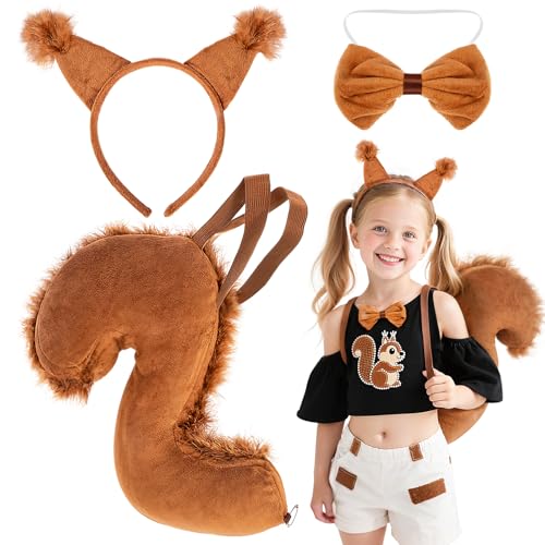 Dazzroi 3pcs Squirrel Costume Set, Brown Fox Animal Set Accessories Fancy Dress With Ears Headband Tail And Bow Tie, Suitable for Birthday Party, Halloween, Christmas, Stage Cosplay von Dazzroi