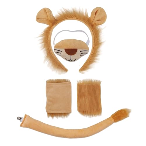 Dazzroi 4-teiliges Löwen Kostüm Set, Kostüme für Kinder, Tierkostüm-Set mit Löwendenohren Stirnband Schwanz Handschuhe Nase, für Karneval, Halloween, Geburtstagsparty, Tierrollenspiele Cosplay Dazzroi 4-teiliges Löwen Kostüm Set, Kostüme für Kinder, Tierkostüm-Set mit Löwendenohren Stirnband Schwanz Handschuhe Nase, für Karneval, Halloween, Geburtstagsparty, Tierrollenspiele Cosplay von Dazzroi