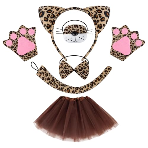 Dazzroi 6-teiliges Leoparden Kostüm Set, Kostüme für Kinder, Tierkostüm-Set mit Leopardenohren Stirnband Schwanz Krawatte Nase Handschuhe Rock, für Karneval, Halloween, Geburtstagsparty, Cosplay Dazzroi 6-teiliges Leoparden Kostüm Set, Kostüme für Kinder, Tierkostüm-Set mit Leopardenohren Stirnband Schwanz Krawatte Nase Handschuhe Rock, für Karneval, Halloween, Geburtstagsparty, Cosplay von Dazzroi