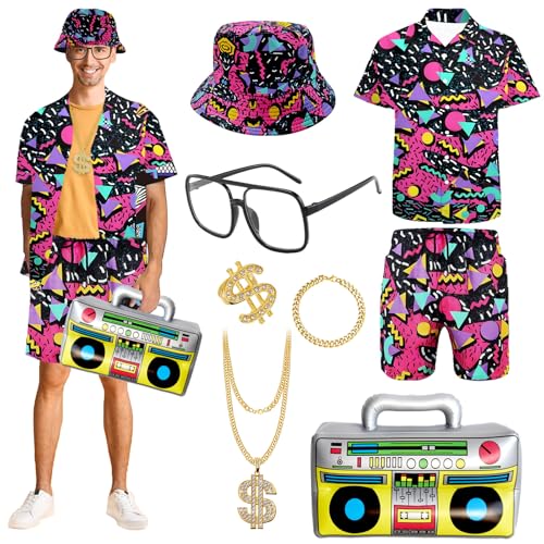 Dazzroi 80er Jahre Hip Hop Outfit für Erwachsene, Retro Sportswear Shirt & Short Set enthält Hut Brille Aufblasbares Radio Strand Trainingsanzug für 80er Jahre Motto Party Halloween Karneval Dazzroi 80er Jahre Hip Hop Outfit für Erwachsene, Retro Sportswear Shirt & Short Set enthält Hut Brille Aufblasbares Radio Strand Trainingsanzug für 80er Jahre Motto Party Halloween Karneval von Dazzroi