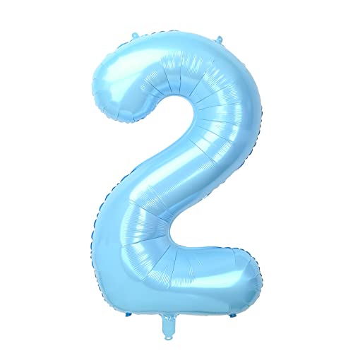 101,6 cm großer Luftballon mit der Zahl 2 in Babyblau für Geburtstagsparty-Dekorationen, groß, selbstaufblasende Heliumfolien-Zahlenballons 0-9 für Alters-/Jubiläums-/Feier-Luftballons Dekorationen von Dbmoon