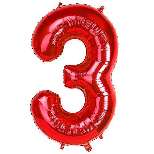 40" Rot Folienballon Zahl 3, 0-9 Zahlen Luftballon Groß, Helium Ballons Zahlen für Mädchen Jungen Geburtstagsdeko/Jubiläums Deko/Silvester Deko (Rot#3) von Dbmoon