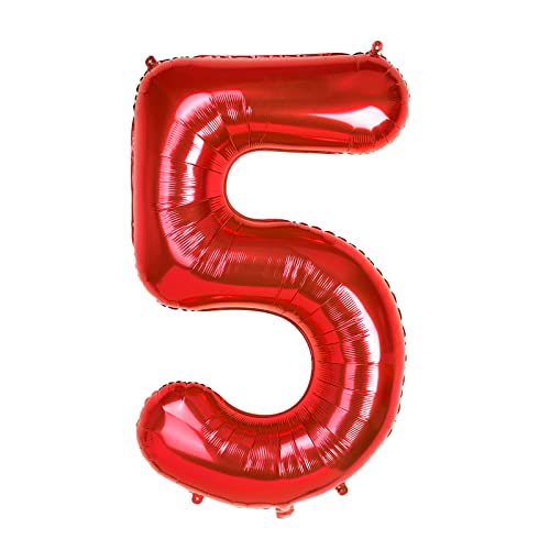 40" Rot Folienballon Zahl 5, 0-9 Zahlen Luftballon Groß, Helium Ballons Zahlen für Mädchen Jungen Geburtstagsdeko/Jubiläums Deko/Silvester Deko (Rot#5) von Dbmoon