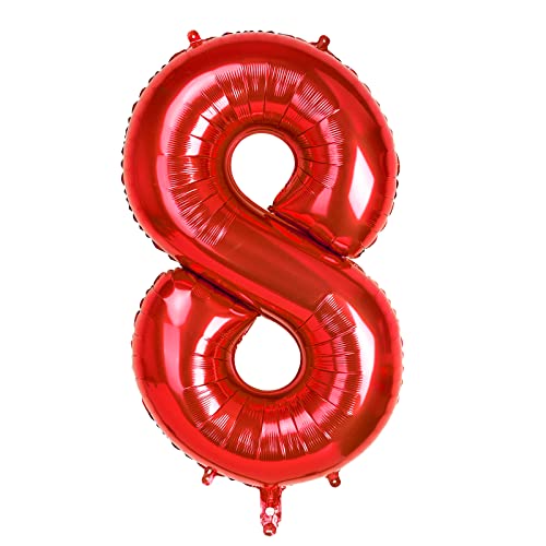 40" Rot Folienballon Zahl 8, 0-9 Zahlen Luftballon Groß, Helium Ballons Zahlen für Mädchen Jungen Geburtstagsdeko/Jubiläums Deko/Silvester Deko (Rot#8) von Dbmoon