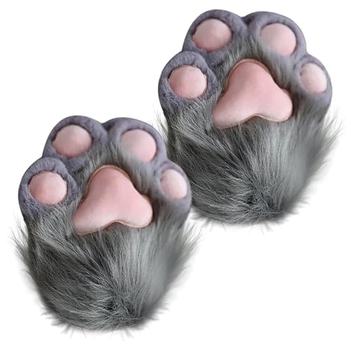 Dbvnnsy 1 Paar Katzenpfotenhandschuhe, Plüschpelzpfoten Fäustlinge Therian Paws für Cosplay und Anime Convention Plüsch Handschuh Accessoires, Grau Dbvnnsy 1 Paar Katzenpfotenhandschuhe, Plüschpelzpfoten Fäustlinge Therian Paws für Cosplay und Anime Convention Plüsch Handschuh Accessoires, Grau von Dbvnnsy