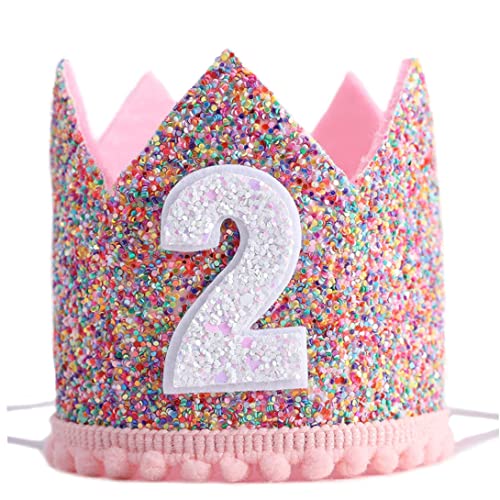 Dbvnnsy Partyhüte für Kinder, 2. Geburtstagskinder Hut für Geburtstagsfeier Hut Verstellbarer Sparkle Tiara Stirnbänder Babys Geburtstagsfoto -Requisiten rosa Rosa von Dbvnnsy